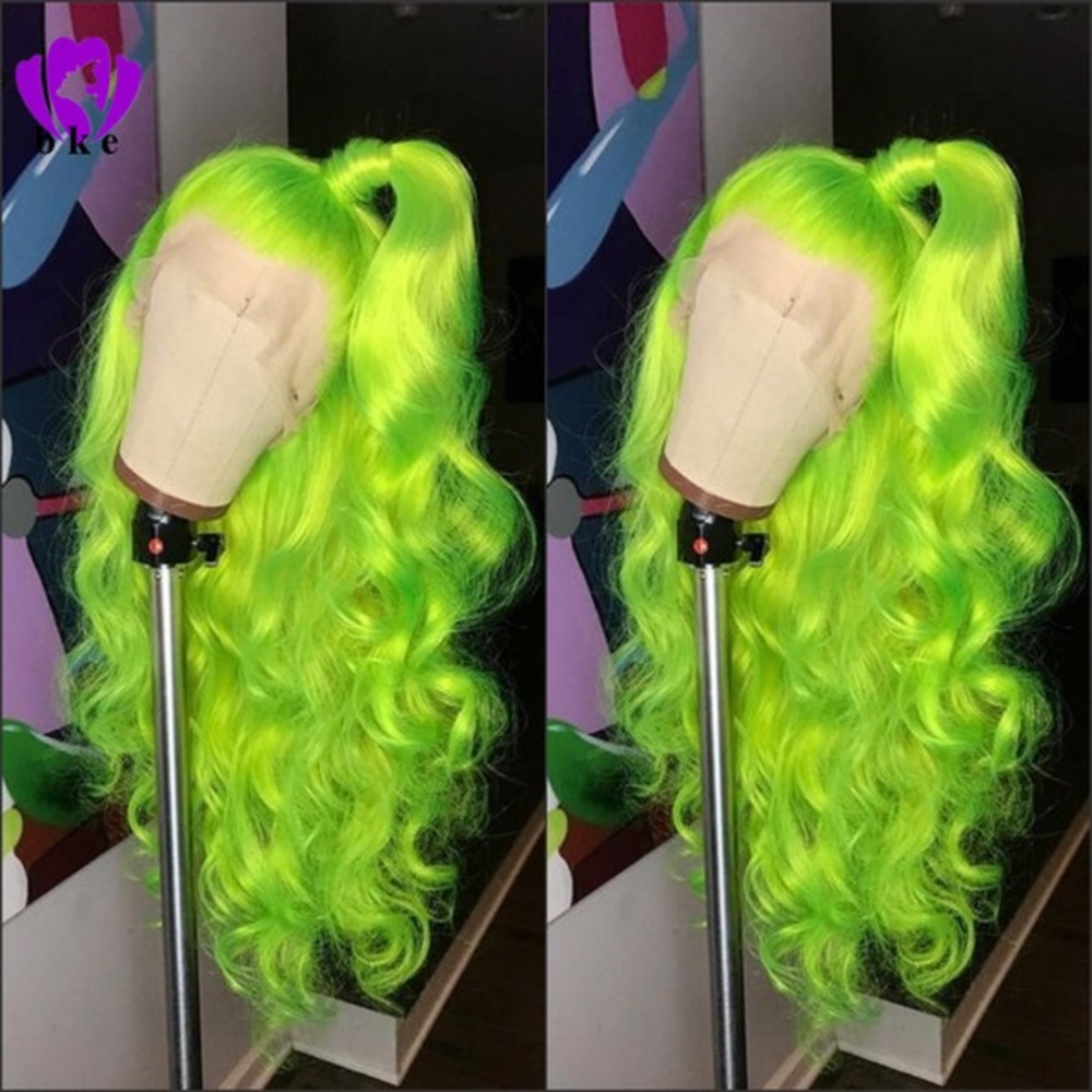 HUMAN HAIR NEON GREEN LACE FRONTAL 28inch